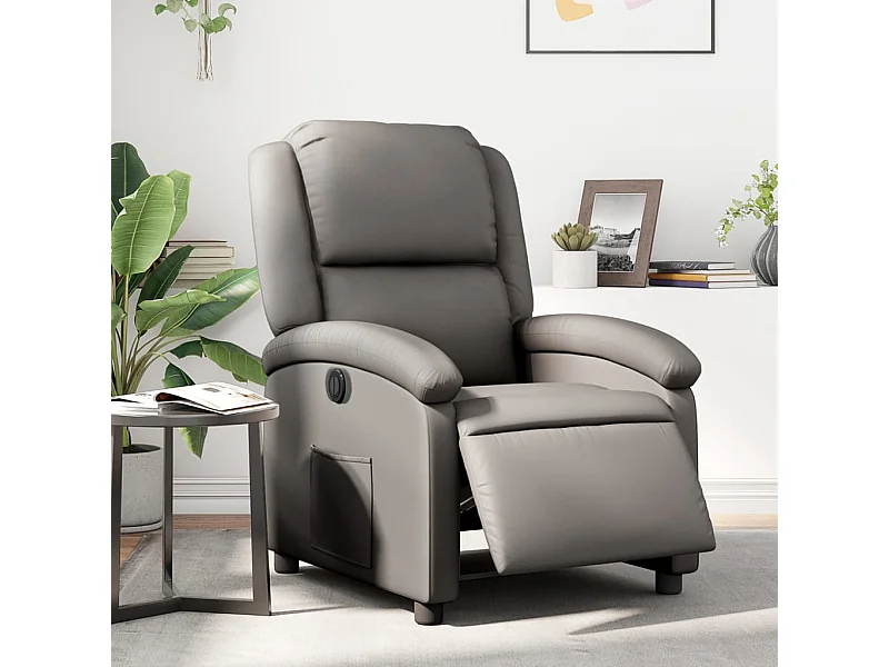 Fauteuil inclinable électrique gris cuir véritable