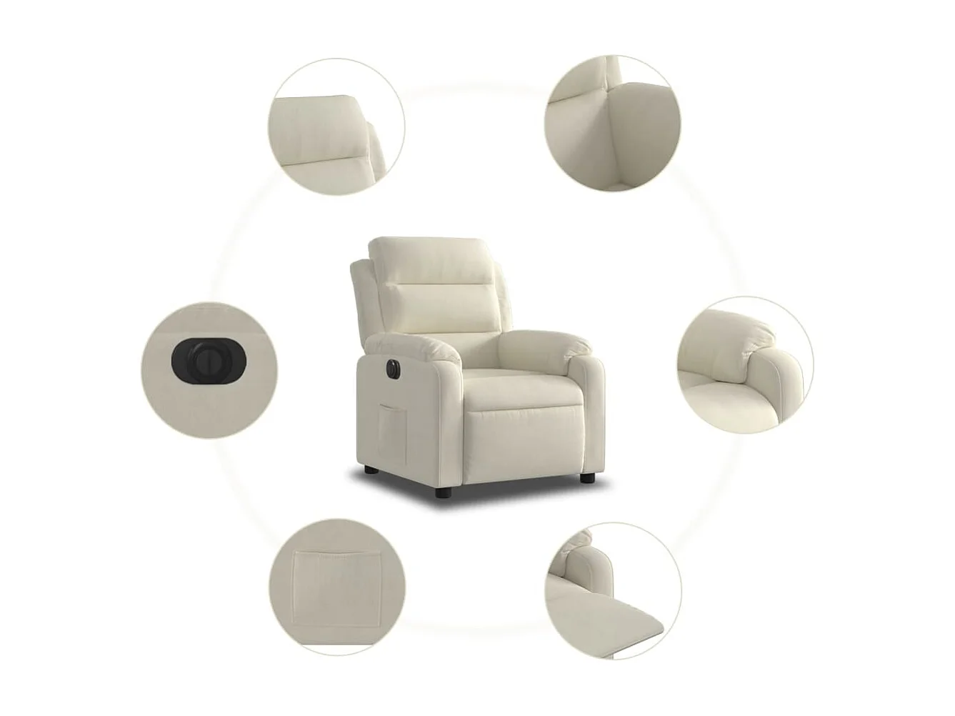 Fauteuil inclinable électrique Crème Velours