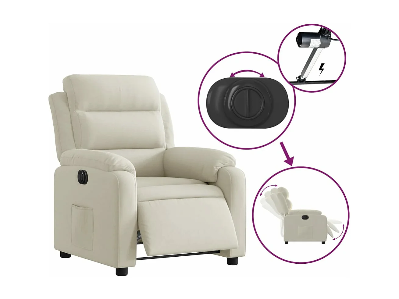 Fauteuil inclinable électrique Crème Velours