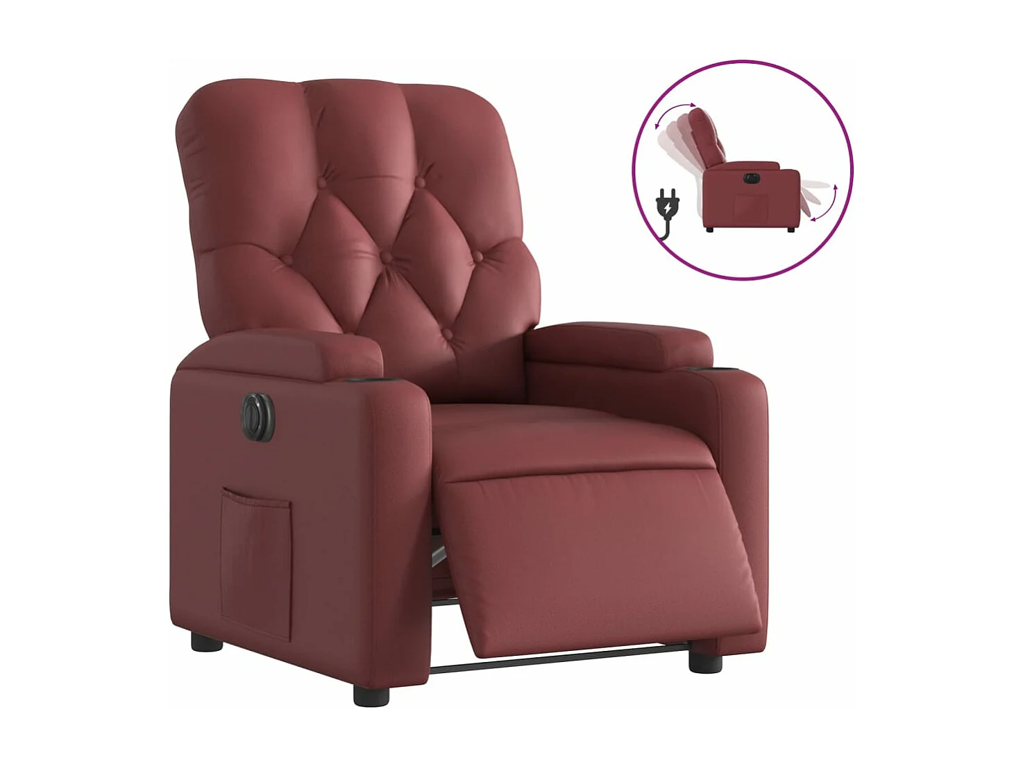 Sillón reclinable eléctrico de cuero sintético rojo tinto