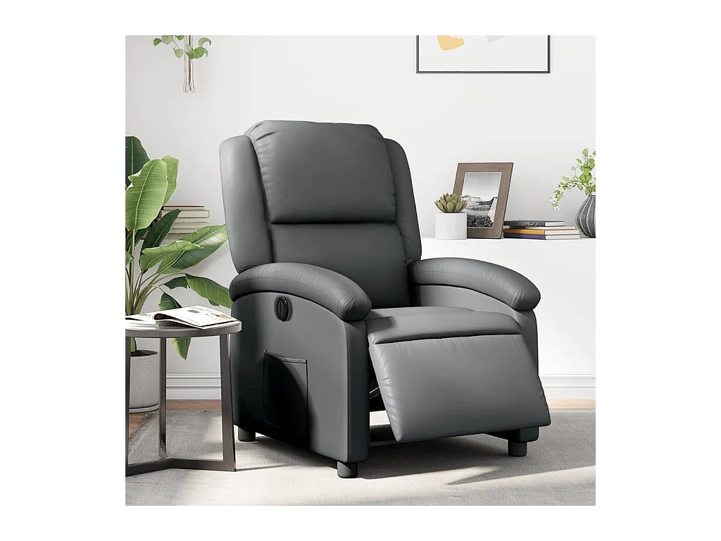 Sillón reclinable eléctrico de cuero sintético gris