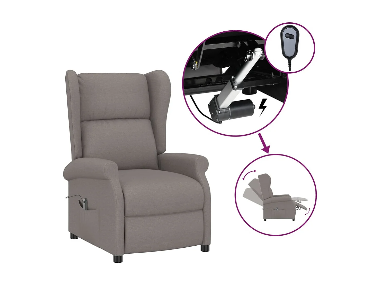 Fauteuil inclinable électrique Taupe Tissu