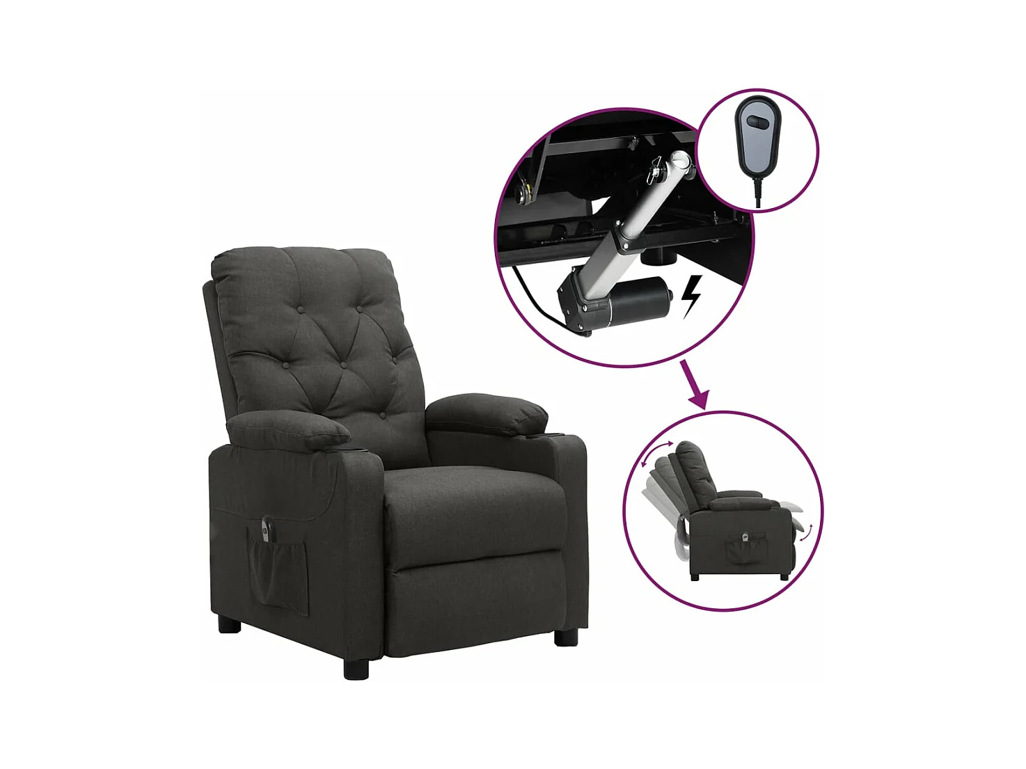 Fauteuil inclinable électrique Gris foncé Tissu