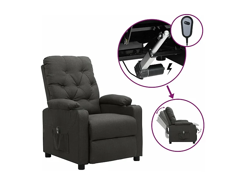 Sillón reclinable eléctrico de tela gris oscuro