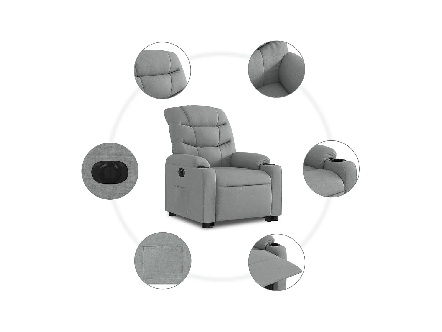 Fauteuil inclinable électrique gris clair tissu