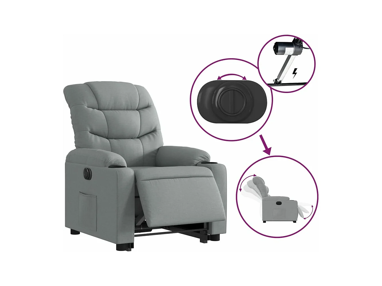 Fauteuil inclinable électrique gris clair tissu