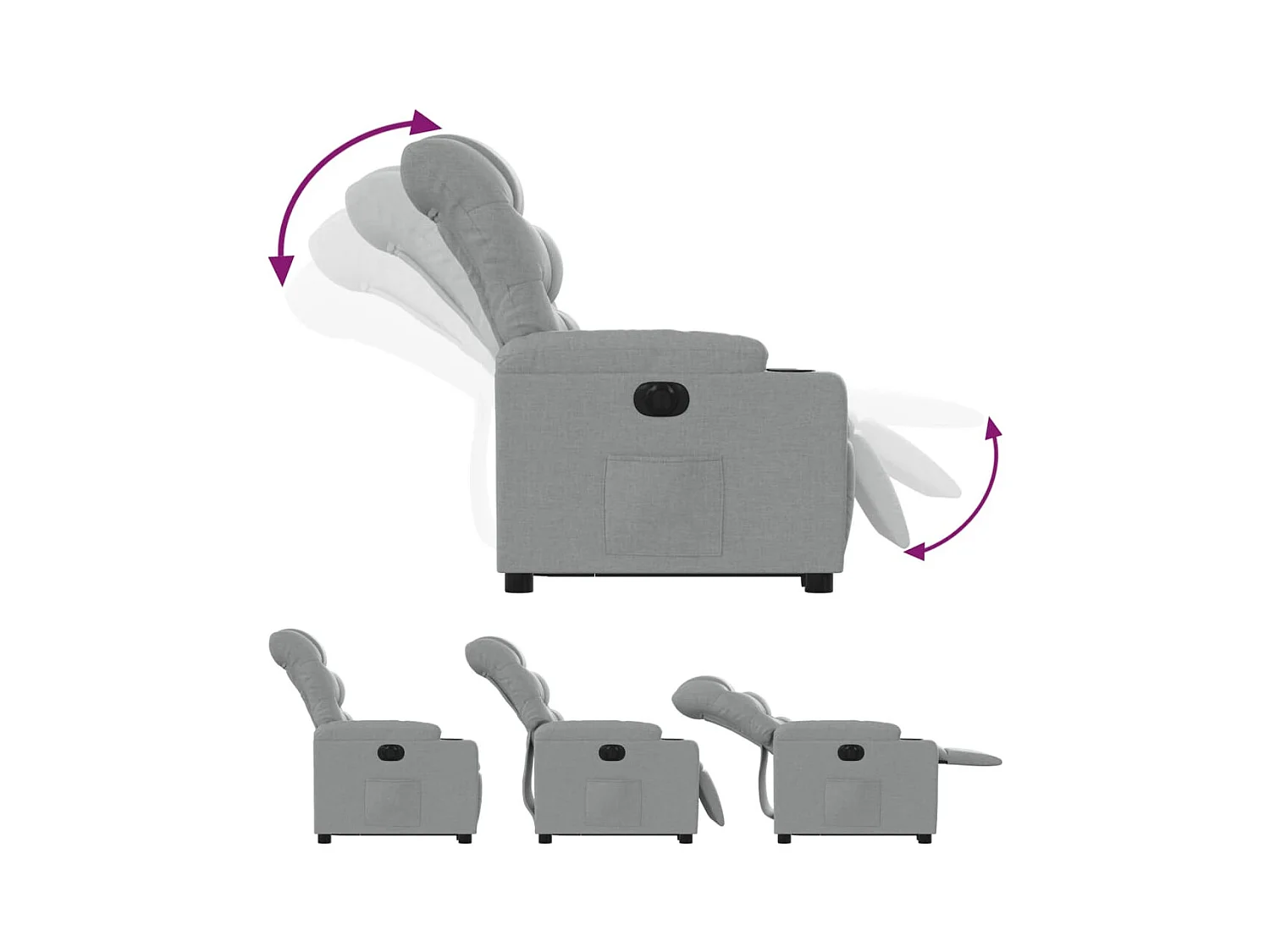 Fauteuil inclinable électrique gris clair tissu