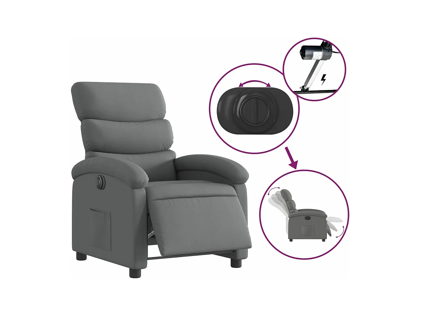 Fauteuil inclinable électrique Gris foncé Tissu