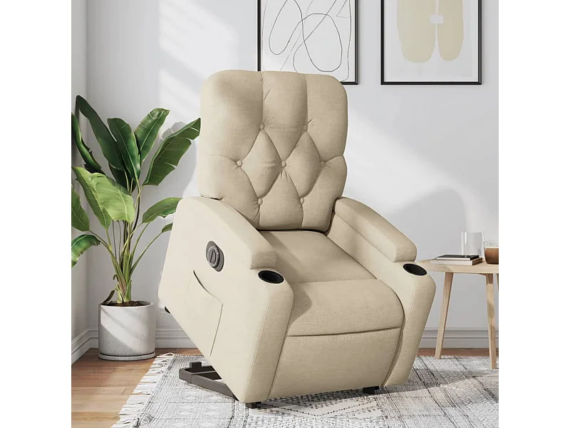Poltrona reclinável elevatória elétrica tecido cor creme