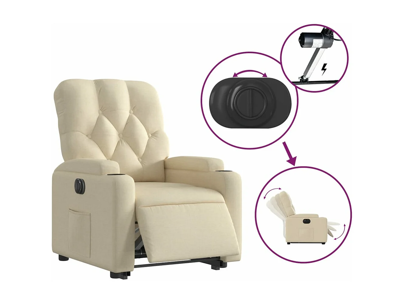 Fauteuil inclinable électrique crème tissu