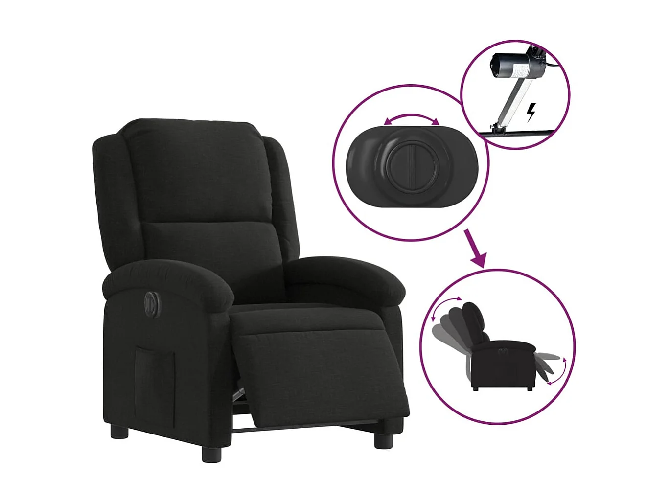Fauteuil inclinable électrique Noir Tissu