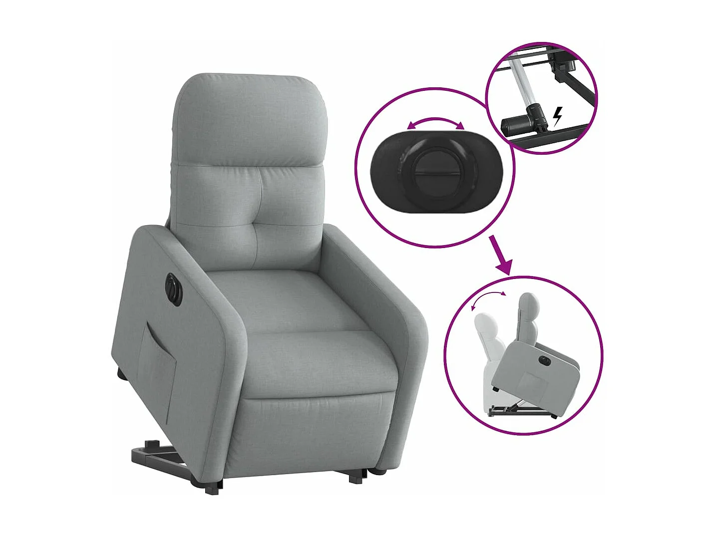 Fauteuil inclinable électrique gris clair tissu