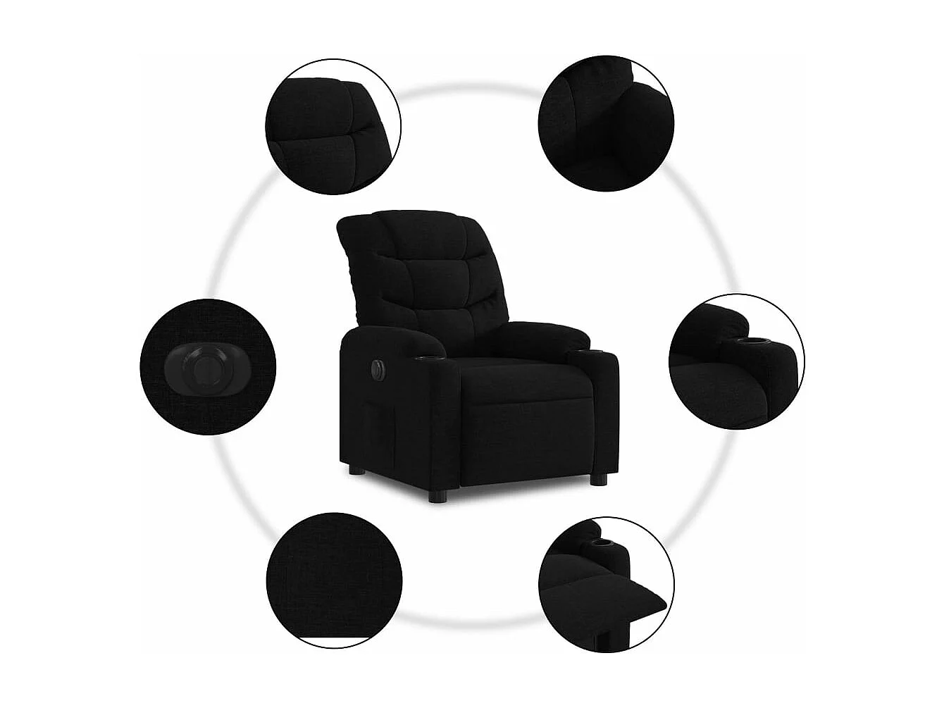 Sillón reclinable eléctrico de tela negro