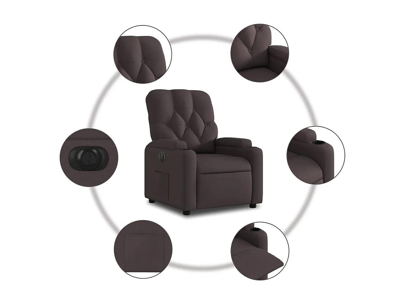 Fauteuil inclinable électrique Marron foncé Tissu