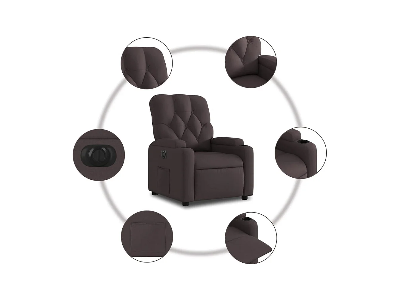 Fauteuil inclinable électrique Marron foncé Tissu