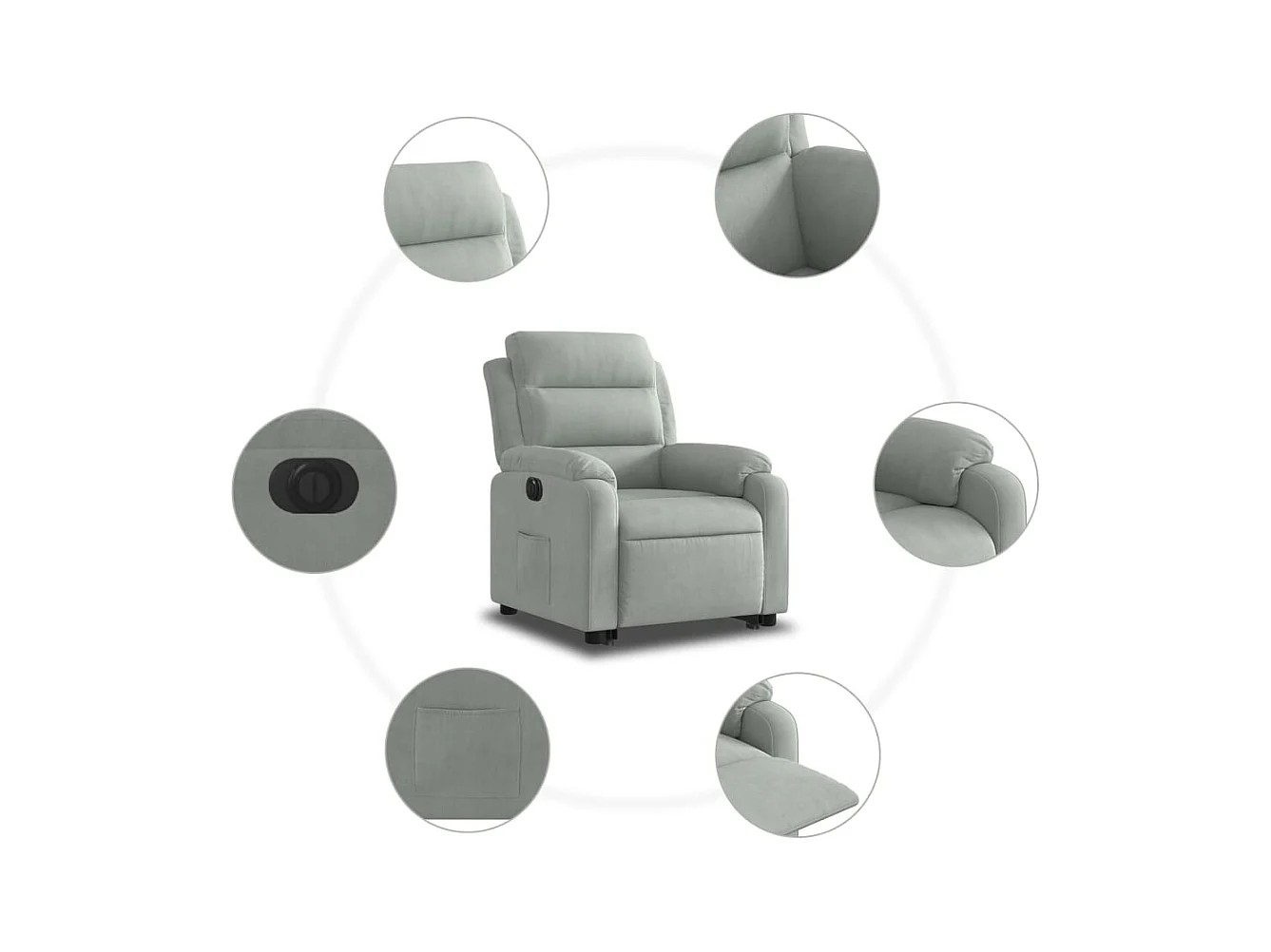 Fauteuil inclinable électrique gris clair velours