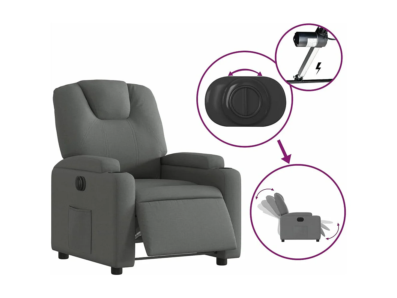 Fauteuil inclinable électrique Gris foncé Tissu