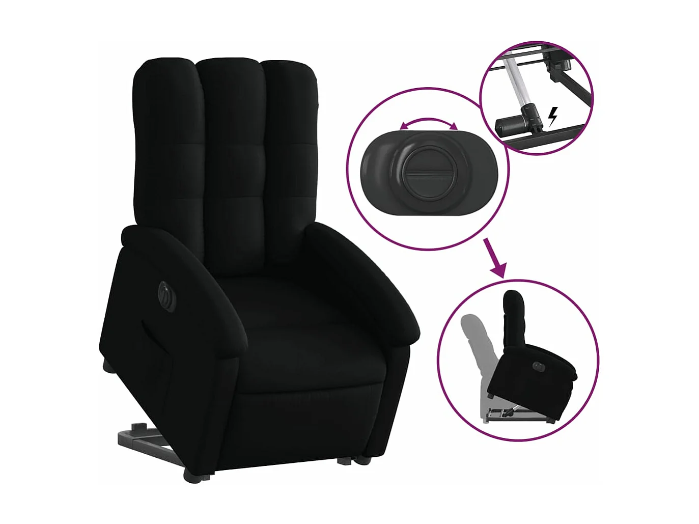 Sillón eléctrico reclinable elevable de tela negro