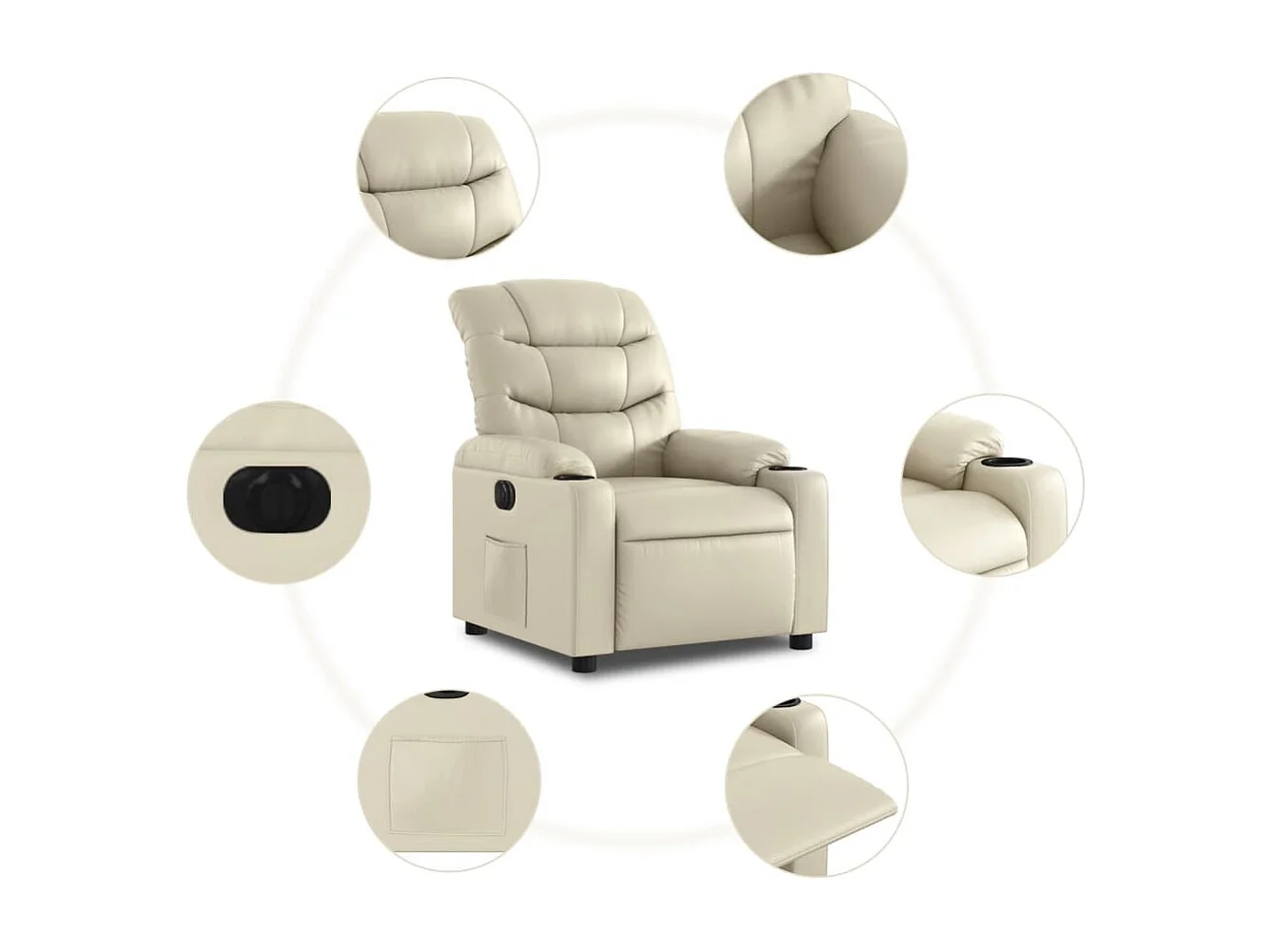 Poltrona reclinável elétrica couro artificial cor creme