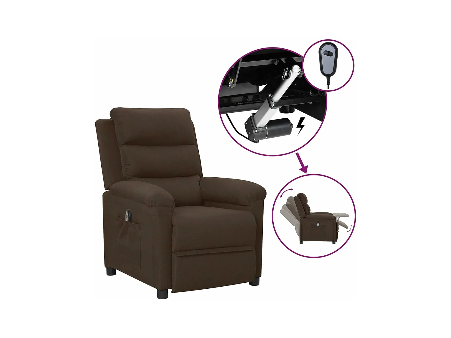 Fauteuil inclinable électrique Marron foncé Tissu