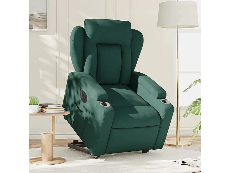 Sillón eléctrico reclinable elevable de tela verde oscuro