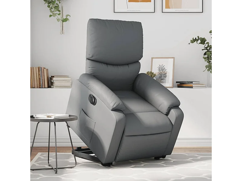 Sillón reclinable elevable eléctrico de cuero sintético gris