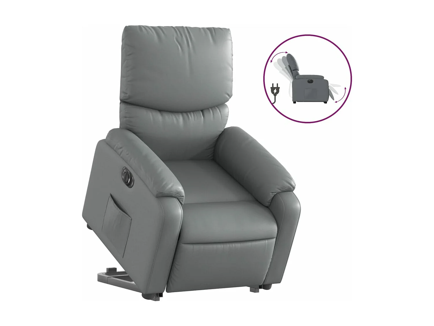 Sillón reclinable elevable eléctrico de cuero sintético gris