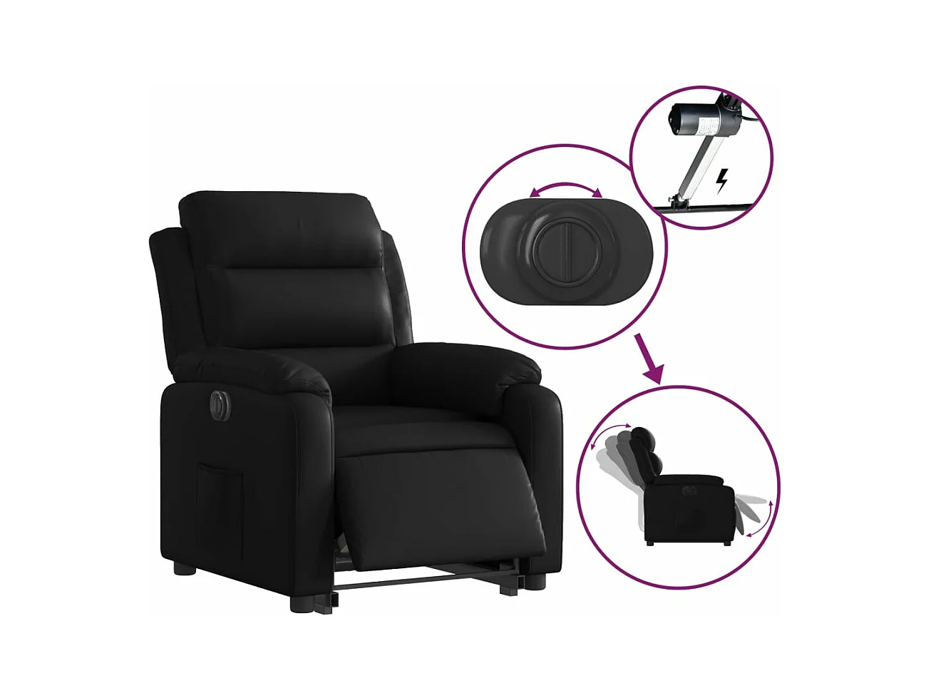 Fauteuil inclinable électrique noir similicuir