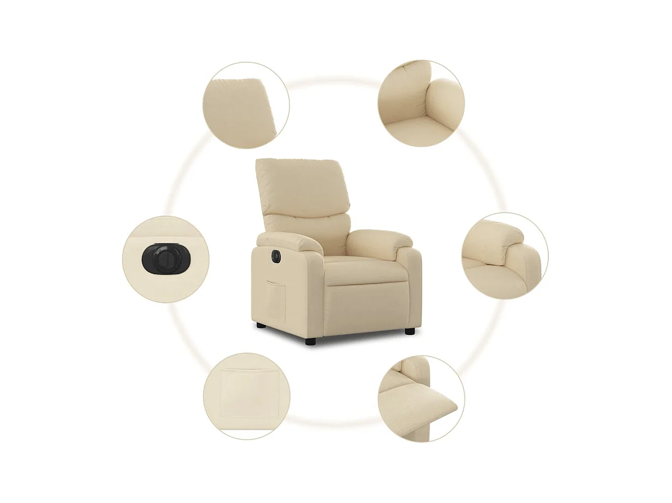 Fauteuil inclinable électrique Crème Tissu