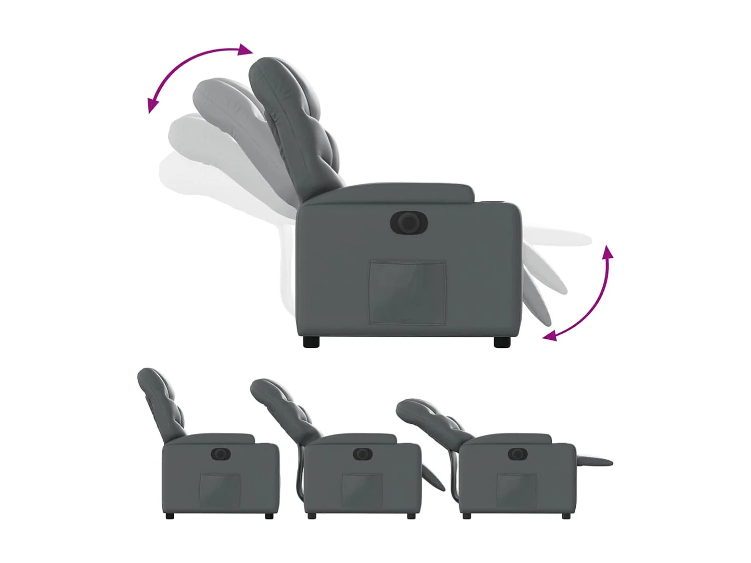 Fauteuil verstelbaar elektrisch kunstleer grijs