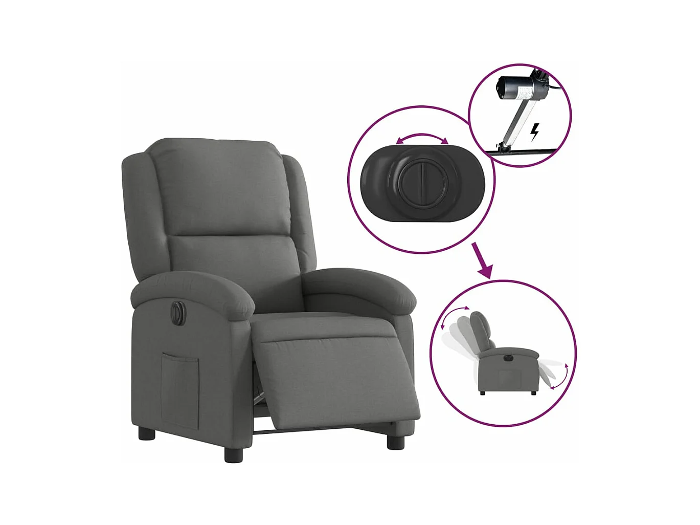Fauteuil inclinable électrique Gris foncé Tissu