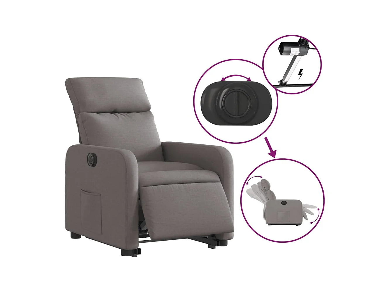Fauteuil inclinable électrique taupe tissu