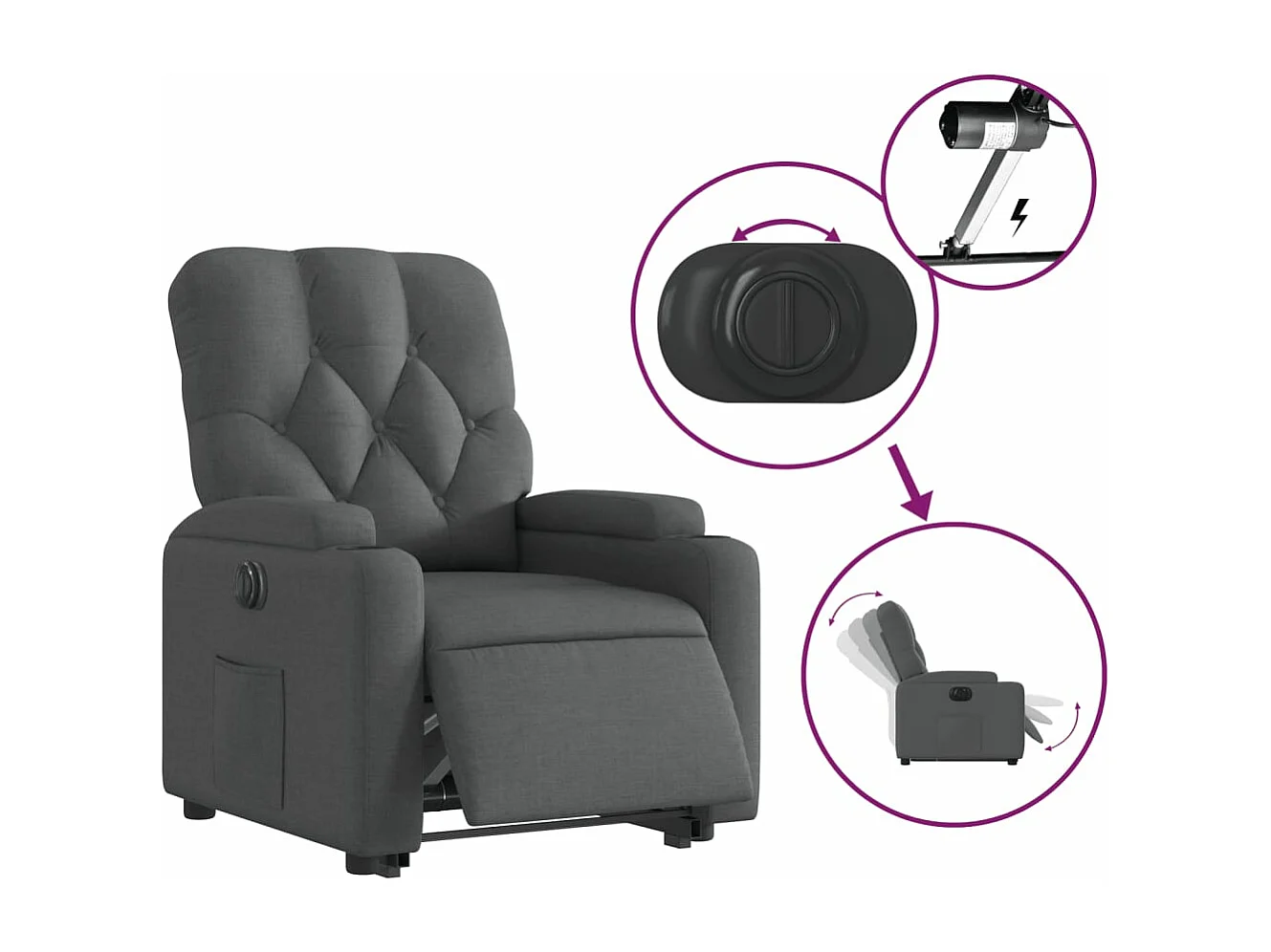 Fauteuil inclinable électrique gris foncé tissu