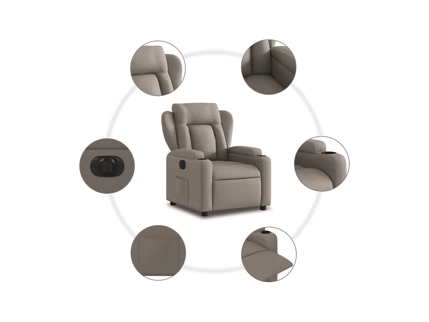 Fauteuil inclinable électrique Taupe Tissu