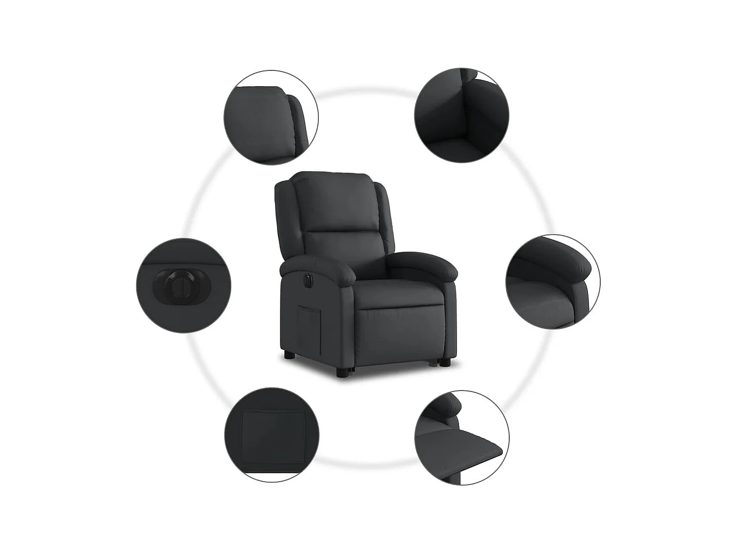 Fauteuil inclinable électrique noir cuir véritable