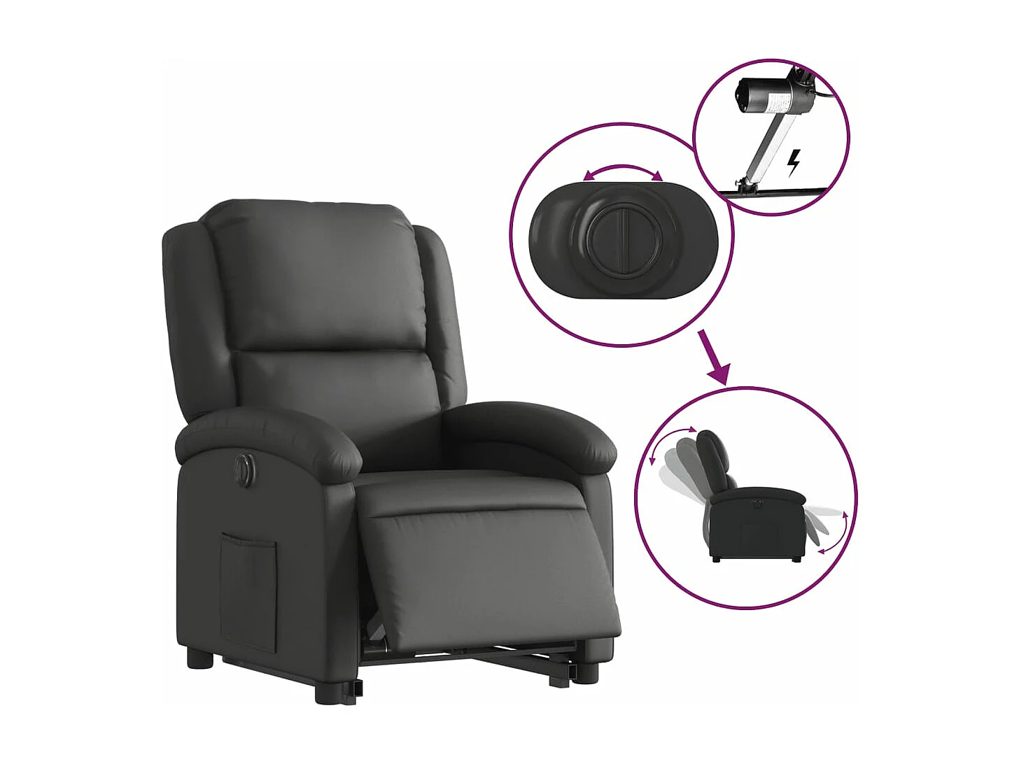 Fauteuil inclinable électrique noir cuir véritable
