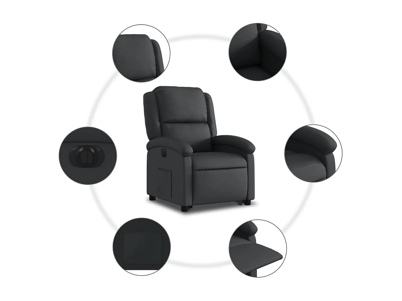 Fauteuil inclinable électrique noir cuir véritable