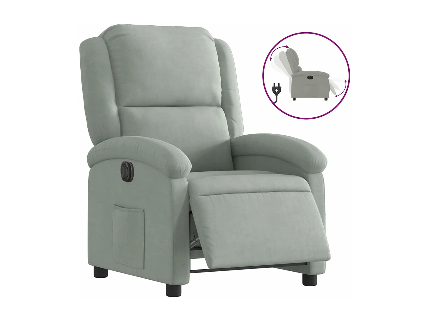 Sillón reclinable eléctrico de terciopelo gris claro