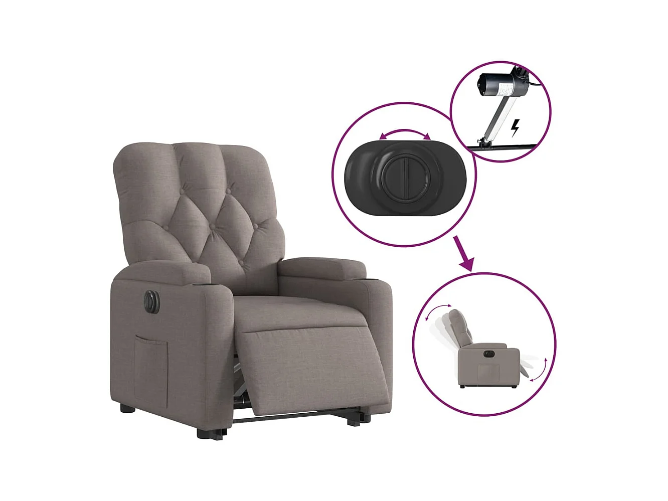 Fauteuil inclinable électrique taupe tissu