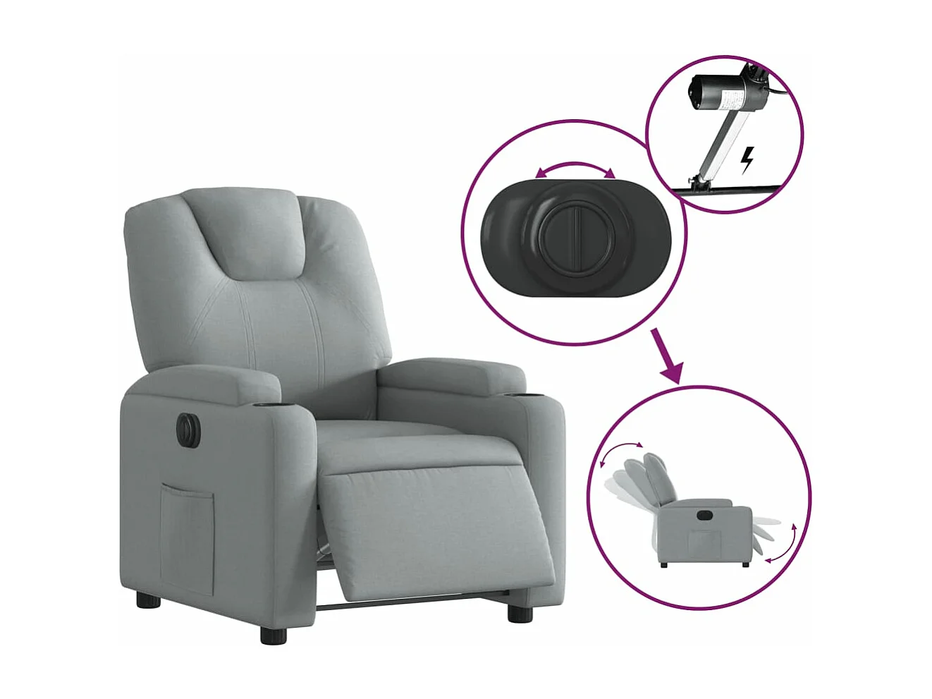 Fauteuil inclinable électrique Gris clair Tissu