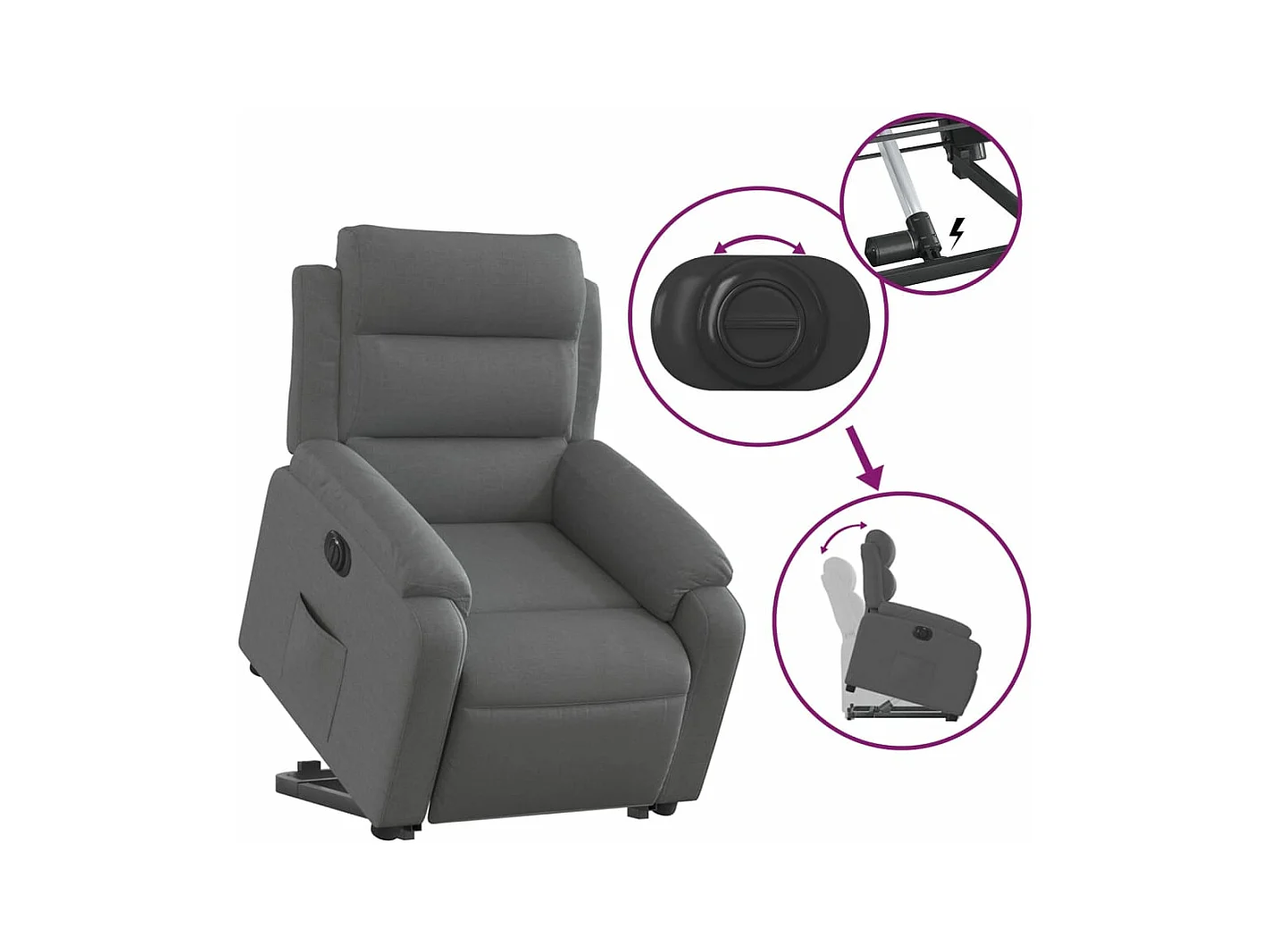 Fauteuil inclinable électrique gris foncé tissu