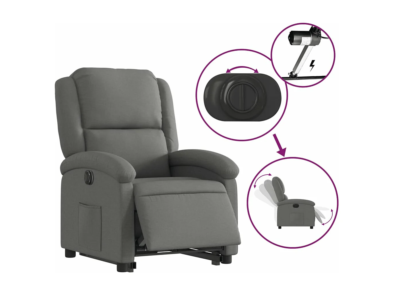 Fauteuil inclinable électrique gris foncé tissu