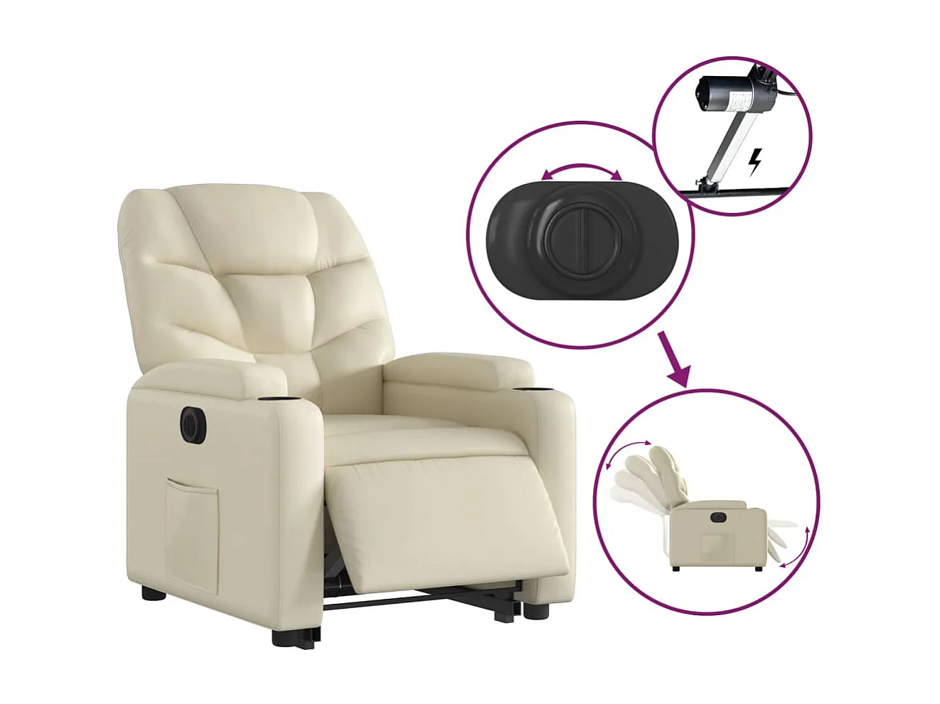 Fauteuil inclinable électrique crème similicuir