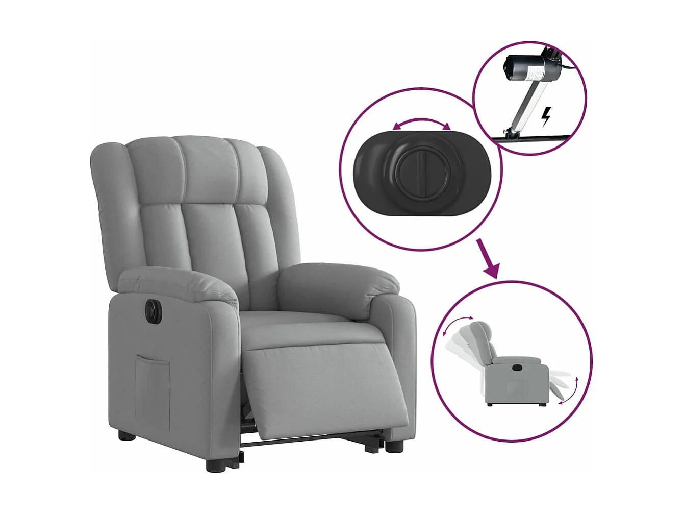 Fauteuil inclinable électrique gris clair tissu