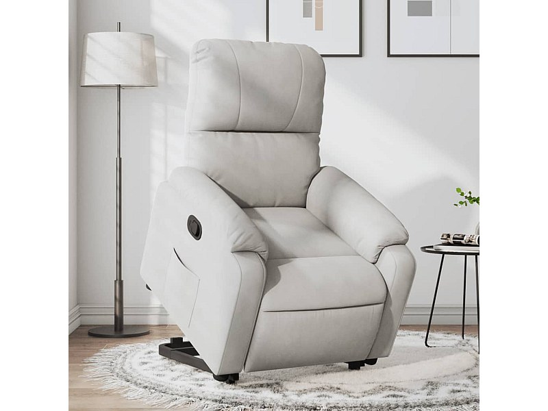 Sillón reclinable elevable tela de microfibra gris claro