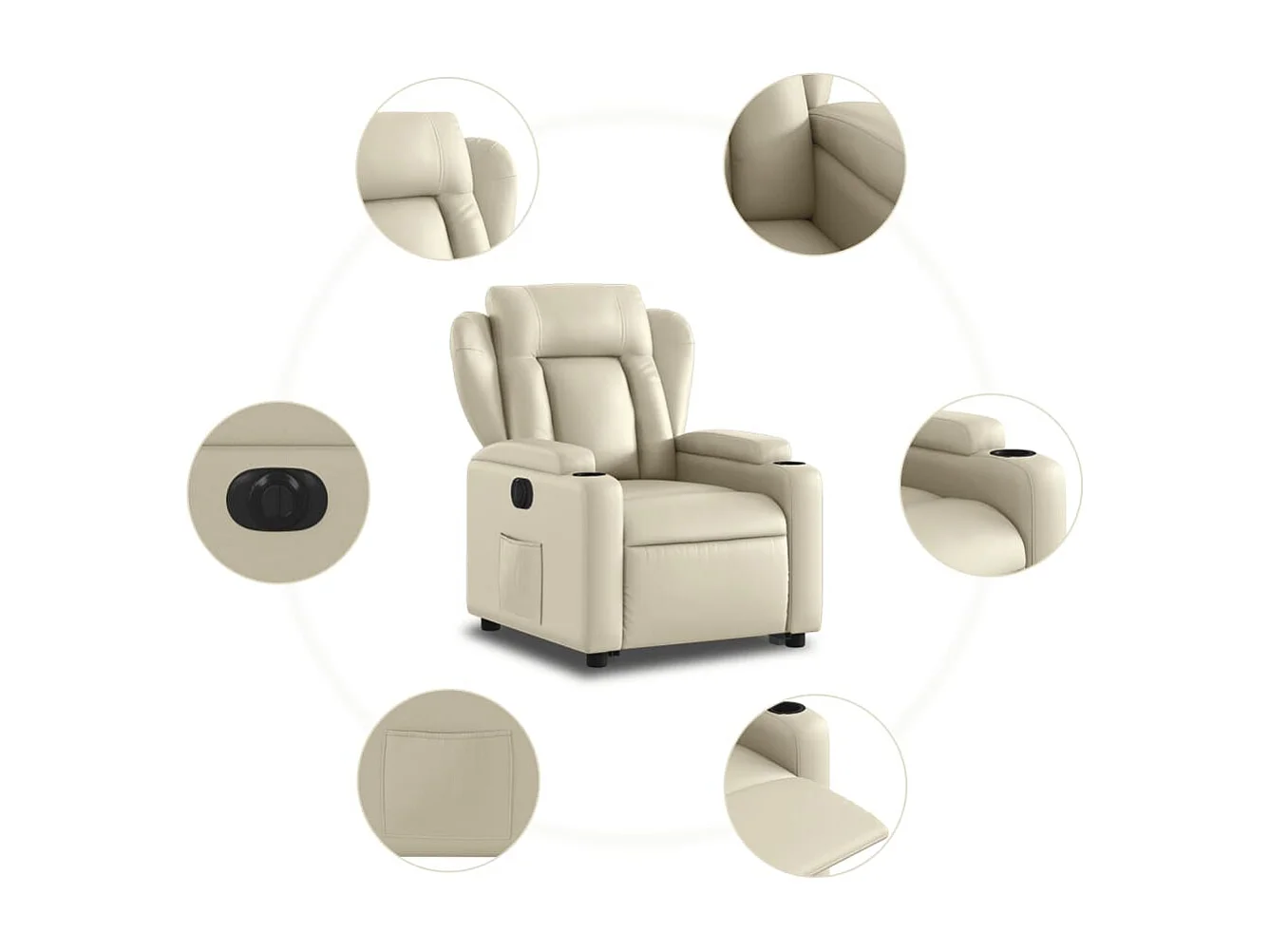 Sillón reclinable elevable eléctrico de cuero sintético crema