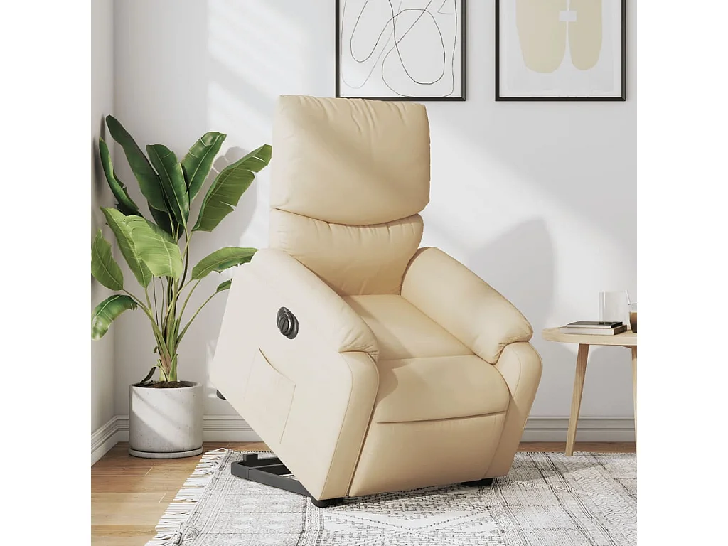 Poltrona reclinável elevatória elétrica tecido cor creme