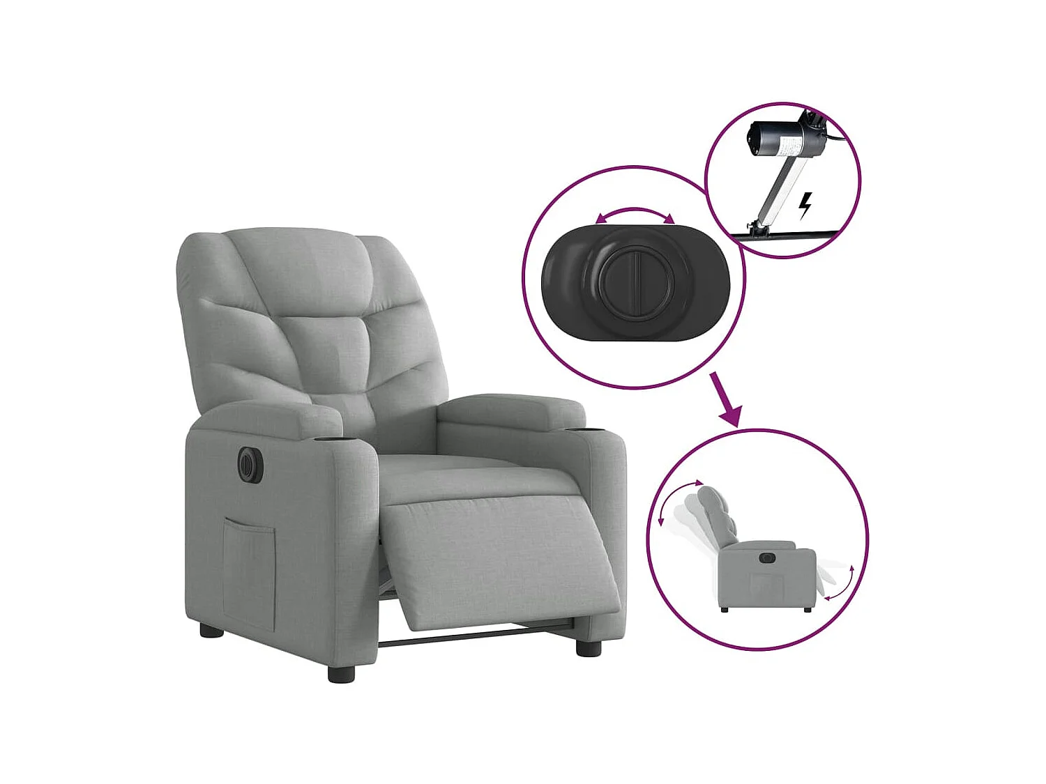 Fauteuil inclinable électrique Gris clair Tissu