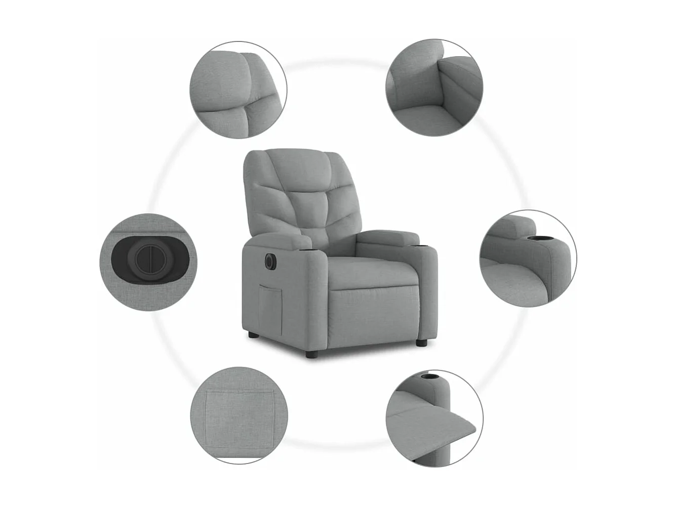 Fauteuil inclinable électrique Gris clair Tissu