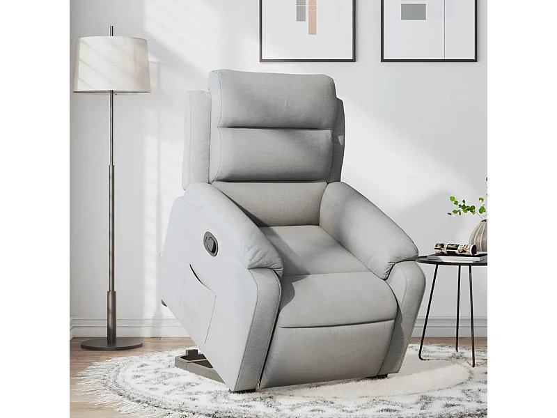Sillón reclinable elevable de tela gris claro